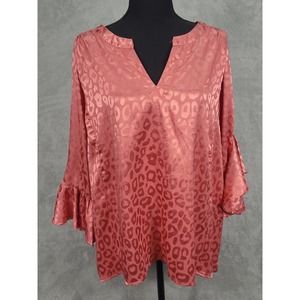 Umgee Animal Print‎ Asymmetrical Blouse  Pink Sz M Metallic